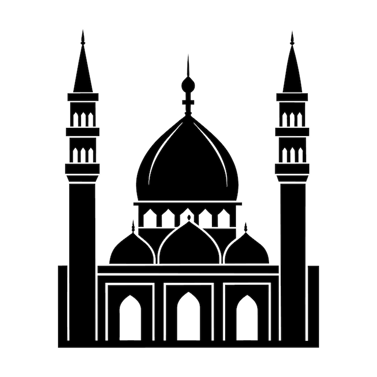 Vektör eid mübarek için siyah bir cami minaresi silüeti
