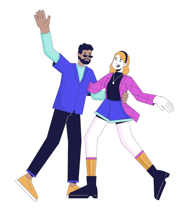 Vektor glatt par som dansar, 2d linjära seriefigurer