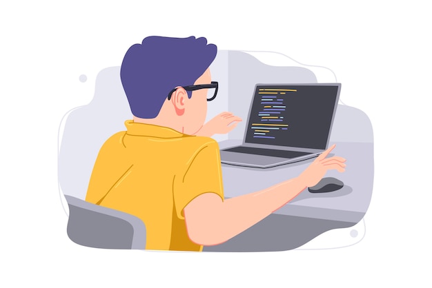 Vektor kid learning coding koncept