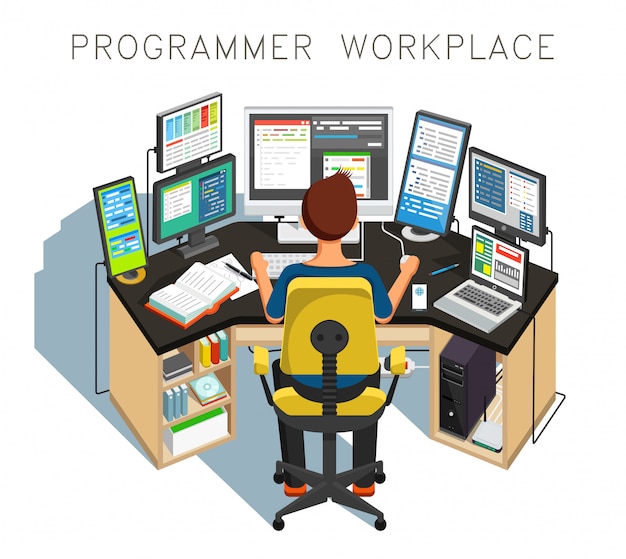 Vektor programmereren skriver kode. illustration