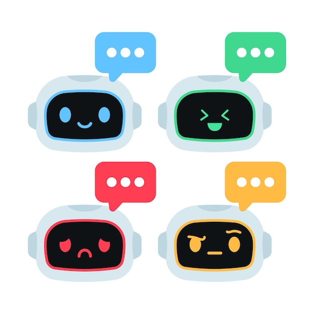 Vektor sæt med fire chatbot-ansigter.