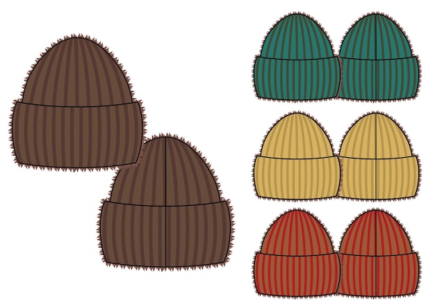 Vektor set med stickade fluffiga vintermössor