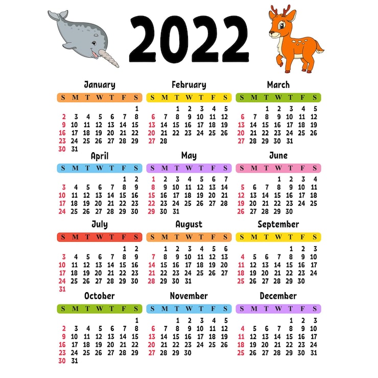 Vektör şirin bir karakterle 2022 takvimi