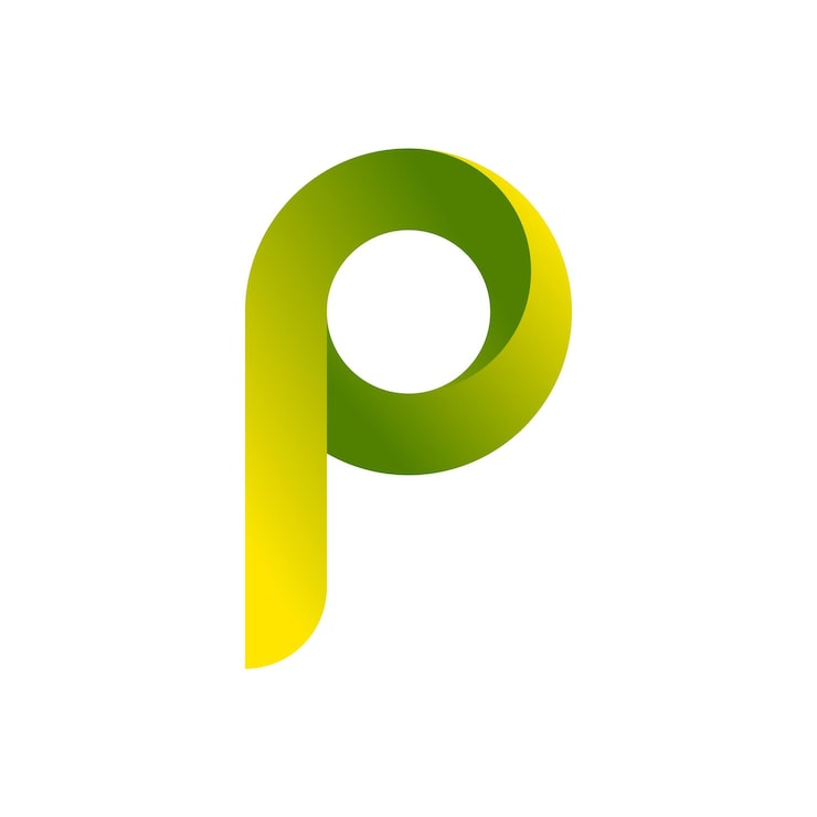 Vektor abstrakt grønn og gul bokstav p logo