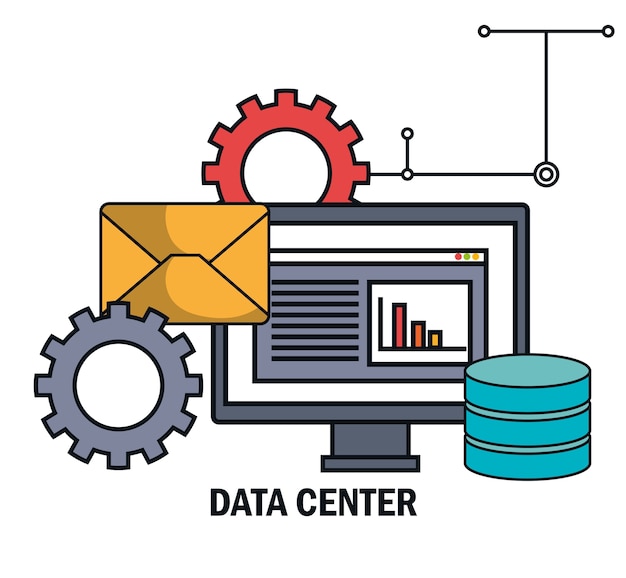 Vektor datasenter e-post arbeid isolert
