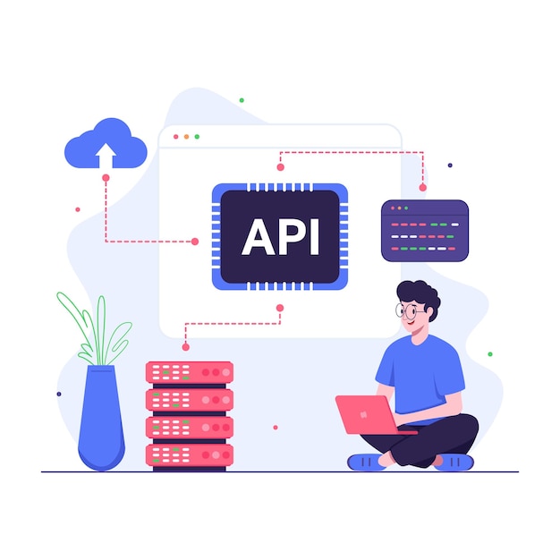 Vektor programmerer som driver med api-integrasjon