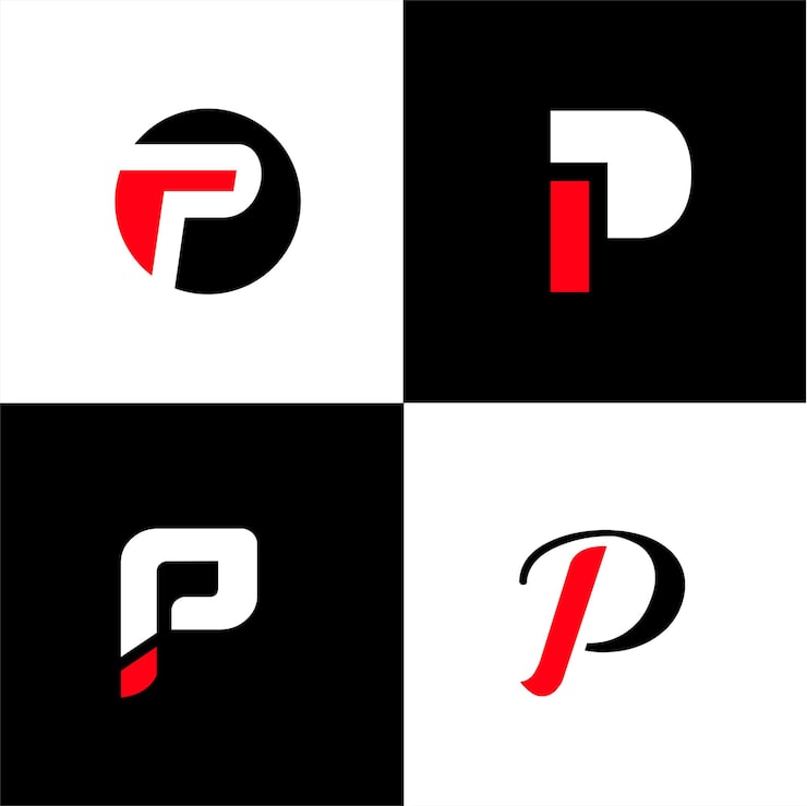Vektor samling av den flate abstrakte bokstaven p logo og monogramdesign med vektor mal