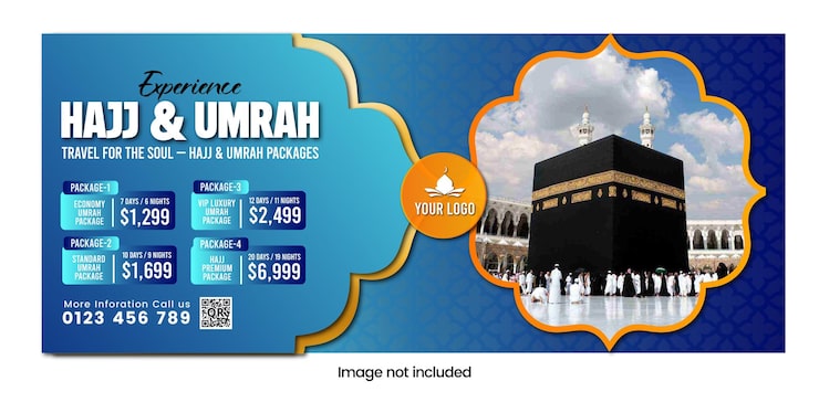Vektori hajj ja umra -matkapaketit mainosbanneri