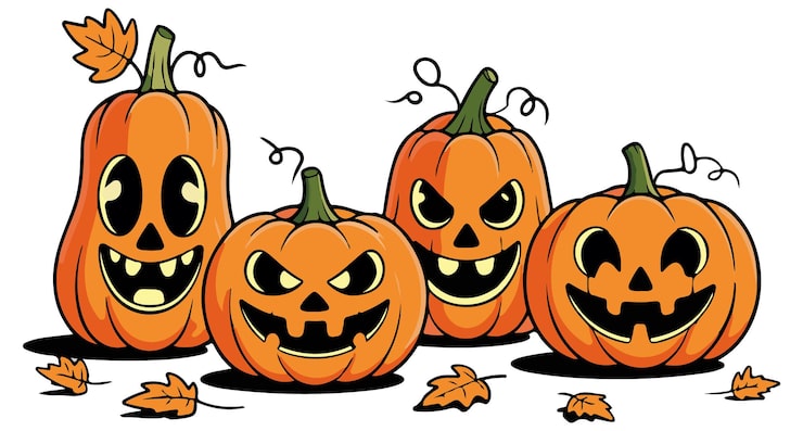 Wektor cztery straszne i zabawne dynie jack-o'-lantern na halloween