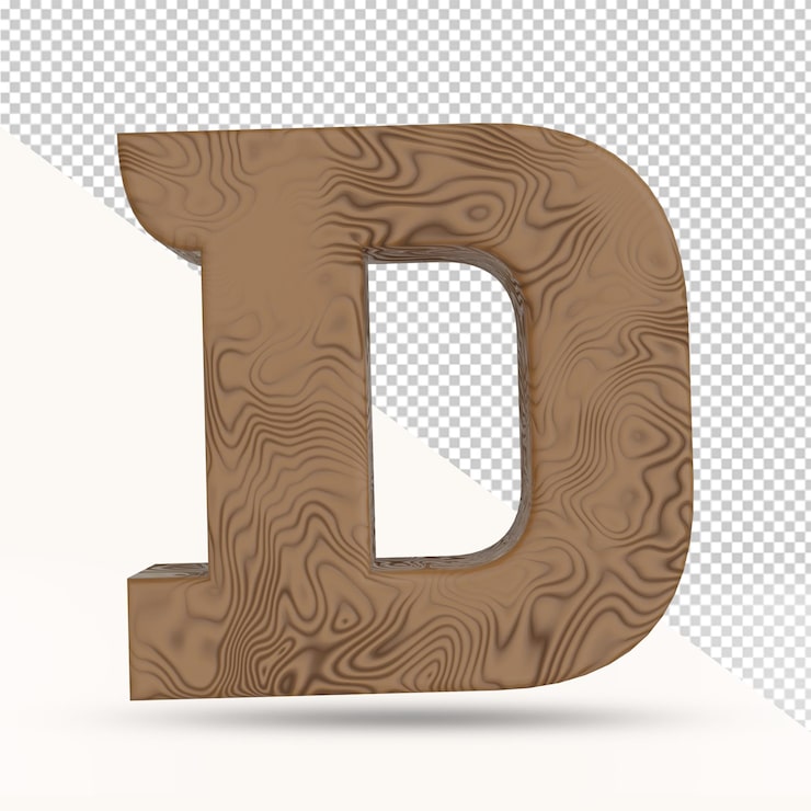 PSD 3d render d alphabet letter wooden texture isolated 