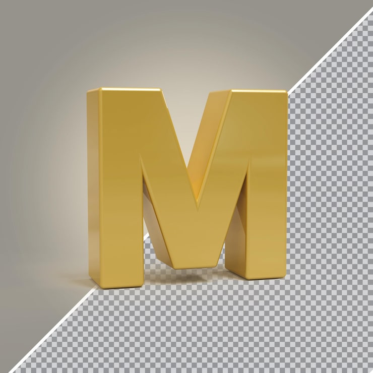 PSD chữ m 3d vàng sang trọng