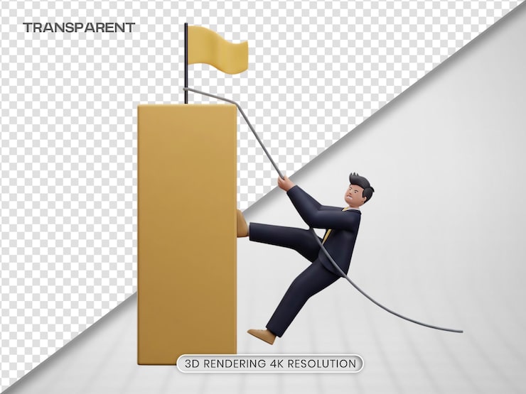 PSD doanh nhân leo lên để vươn tới lá cờ trên đỉnh cột