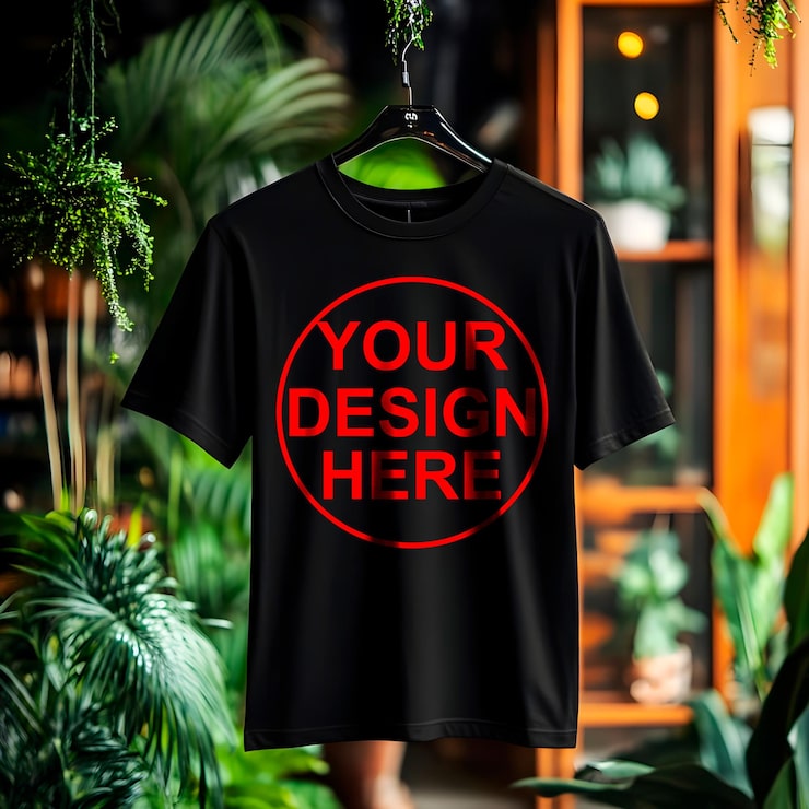 PSD psd mockup áo thun đen trong cửa hàng mockup chất lượng cao