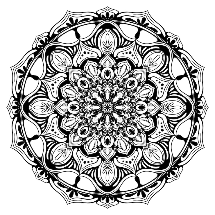 PSD thiết kế mandala đen trắng phức tạp