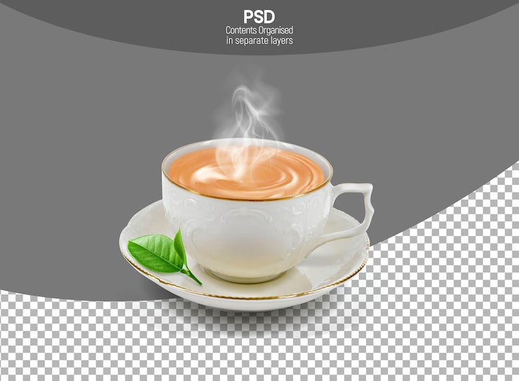 PSD trà trong cốc trắng cách ly trên nền trong suốt
