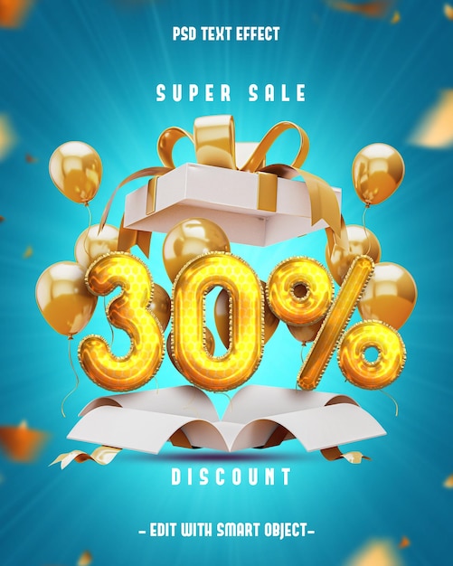 Gratis PSD 30 procent korting, bewerkbaar teksteffect