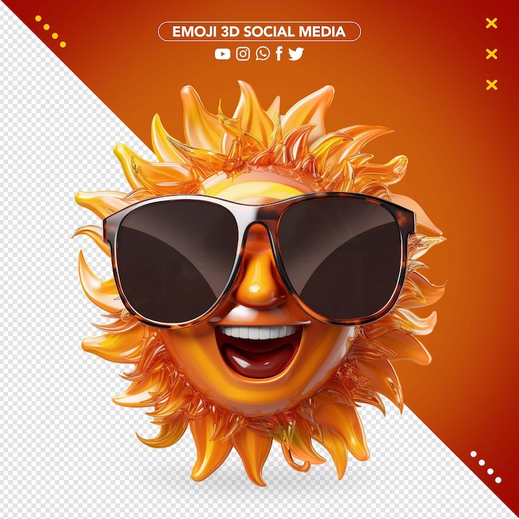 PSD gratuito 3d emoji sol naranja con gafas oscuras