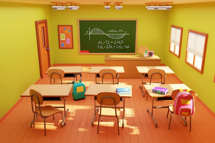 Gratis PSD 3d illustratie van schoolklaslokaal