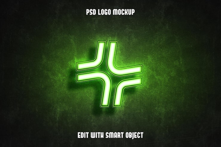 Gratis PSD 3d neon groen logo mockup