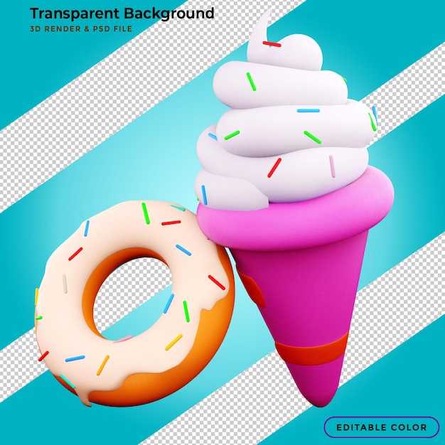 Gratis PSD 3d-rendering donuts en ijs