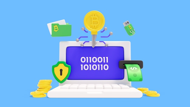 Gratis PSD 3d-weergave van bitcoin