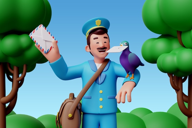 Gratis PSD 3d-weergave van postbode karakter