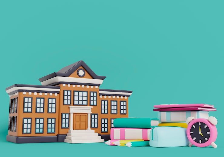 Gratis PSD 3d-weergave van schoolgereedschap, stilleven