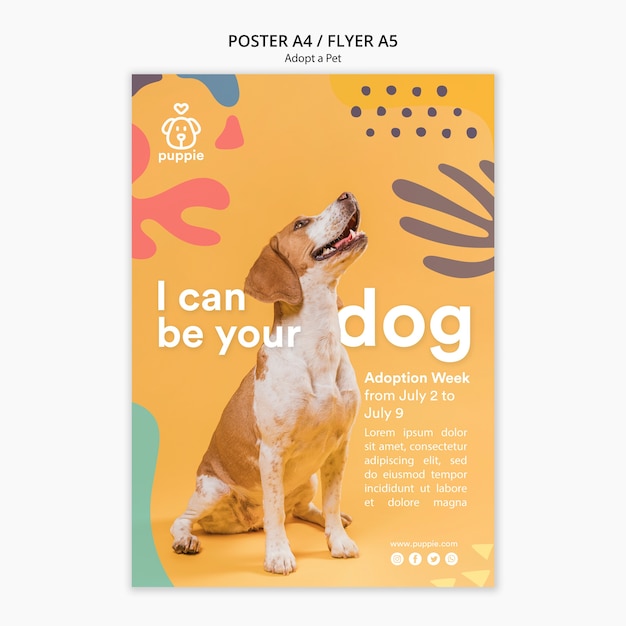 PSD gratuito adopta un estilo de póster para mascotas