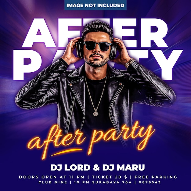 Gratis PSD afterparty dj-evenement flyersjabloon