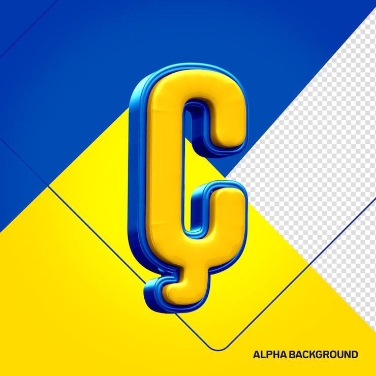 PSD Gratis alfabet kuning dengan huruf c cedilla 3d biru