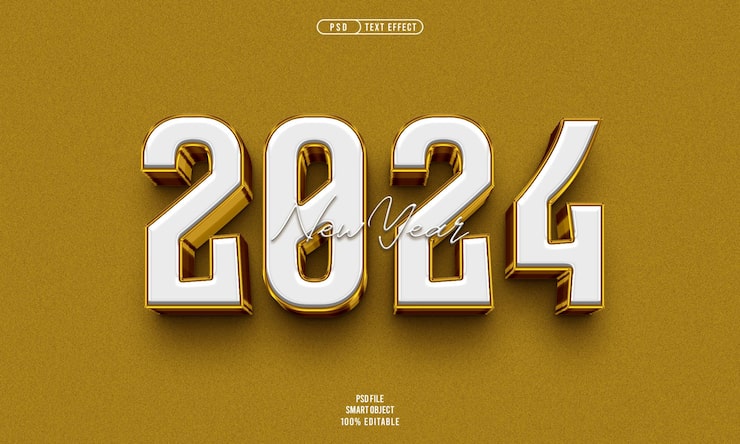 PSD gratuito año nuevo 2024 efecto de texto editable 3d