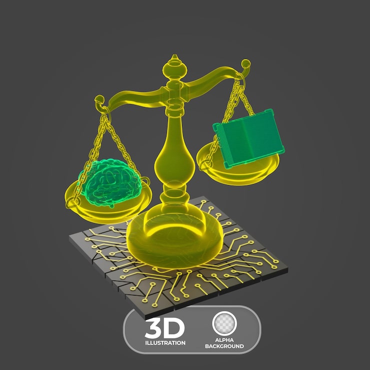 PSD gratuito balanza que representa la justicia algorítmica con ilustración 3d de ia