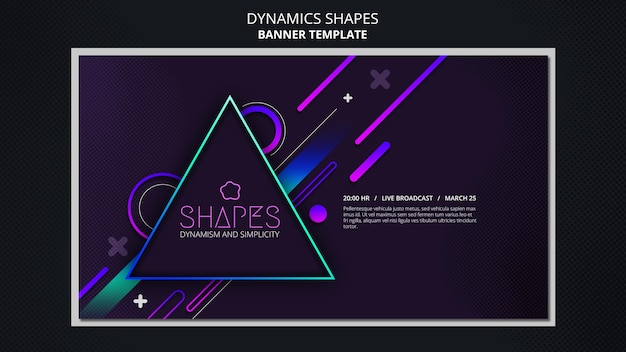 PSD gratuito banner horizontal con formas geométricas dinámicas de neón.