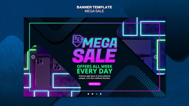 PSD gratuito banner horizontal para mega venta