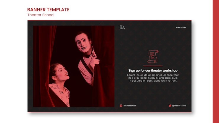 PSD gratuito banner modello di annuncio di scuola di teatro