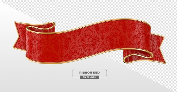 PSD Gratis banner pita merah dan emas dengan pola ornamen dalam render 3d