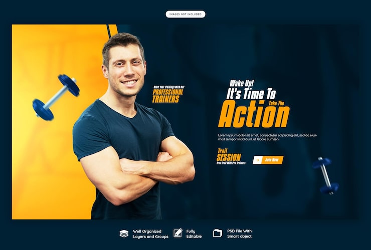 PSD gratuito banner web di palestra e fitness o modello di sfondo