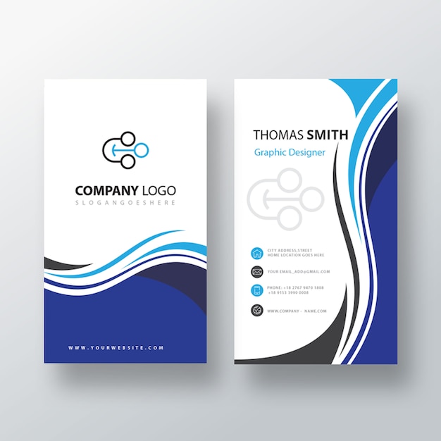 Gratis PSD blauwe werveling verticale bezoek kaart