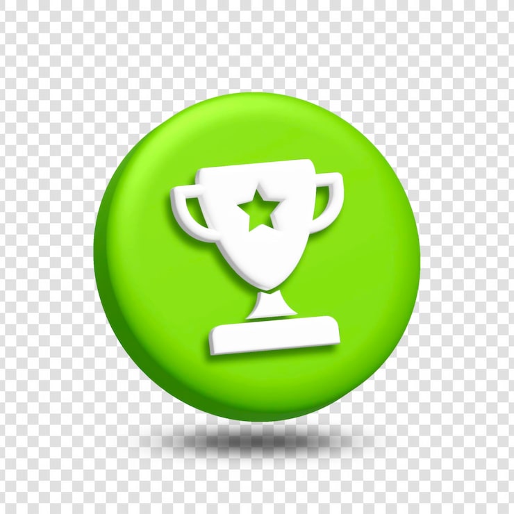 PSD gratuito botón verde con un trofeo blanco y una estrella, premio al logro y al éxito