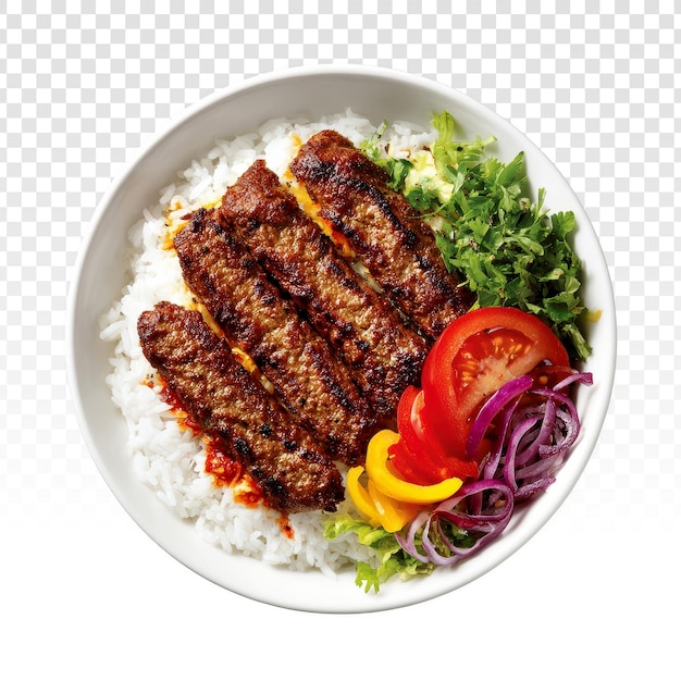PSD gratuito bowl di riso con kebab e verdure fresche