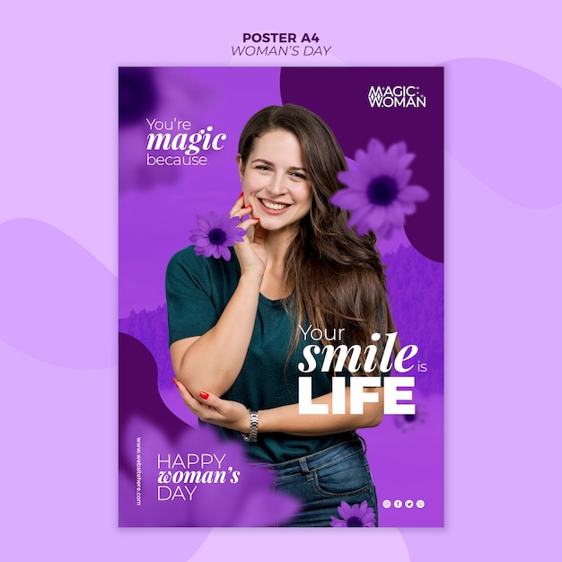 PSD gratuito cartel con el tema del evento del día de la mujer