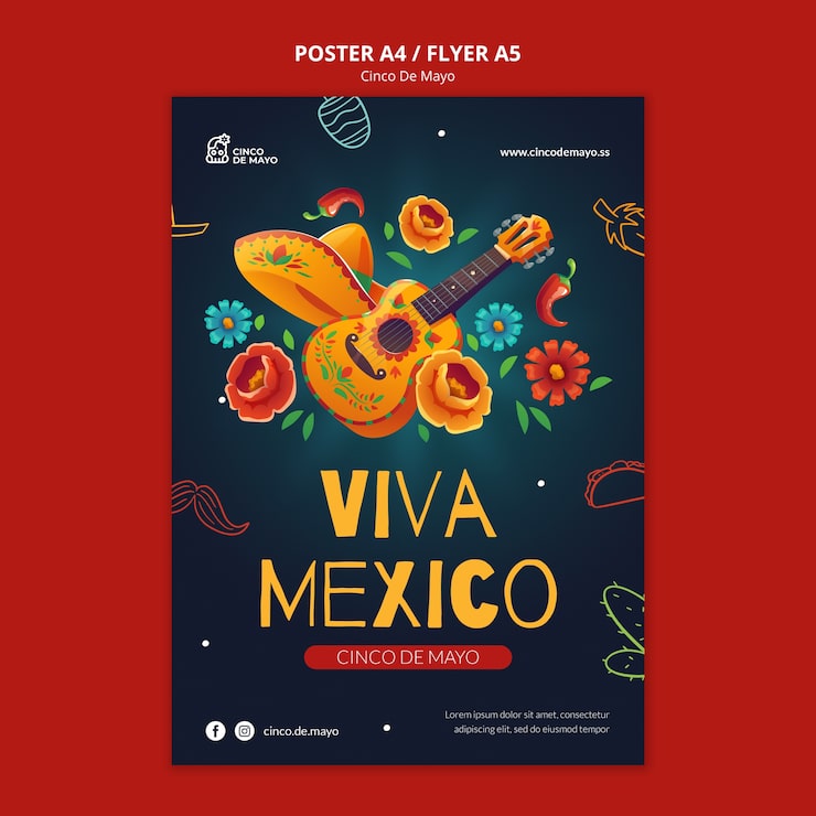 PSD gratuito celebre la plantilla del cartel del cinco de mayo