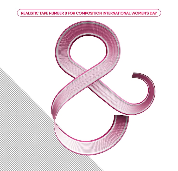 PSD gratuito cinta realista rosa claro número 8 para el día internacional de la mujer