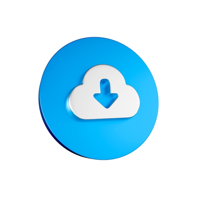 Gratis PSD cloud download icoon 3d gerenderd symbool op blauwe cirkel