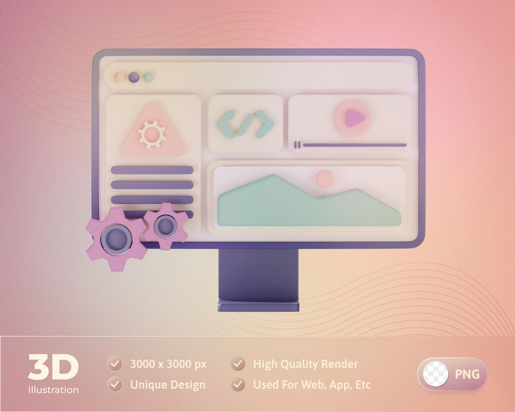 PSD gratuito codificación de sitios web con ilustración 3d de computadora