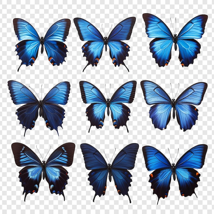 PSD gratuito colección de nueve mariposas azules vívidas