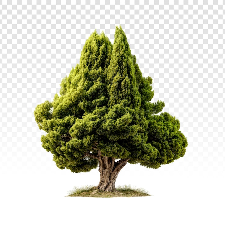 PSD gratuito conifera verde lussureggiante con tronco texturizzato