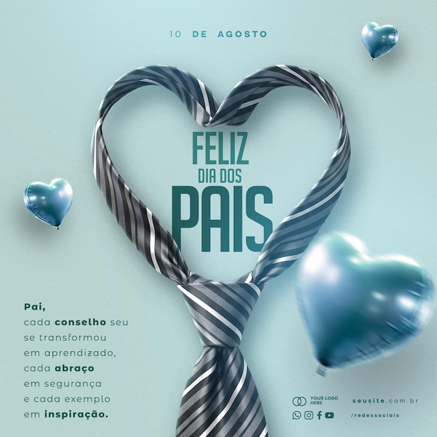PSD gratuito corbata en forma de corazón del día del padre con globos