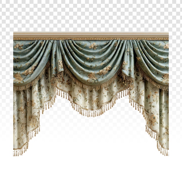 PSD gratuito cortina de cenefa drapeada floral elegante con borlas