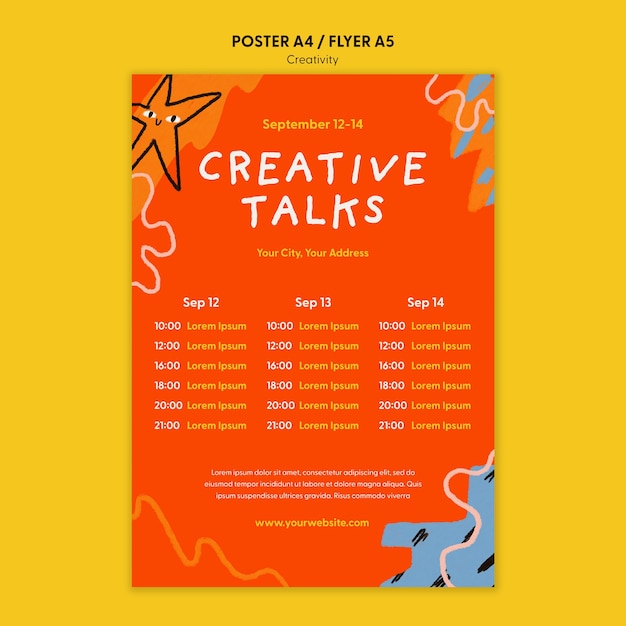Gratis PSD creatieve talks workshop verticale postersjabloon